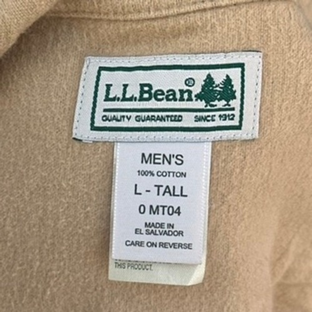 LL Bean Mens Chamois Cloth Shirt Large Tall Tan Cotton Heavy Flannel 0MT04 - Picture 6 of 8